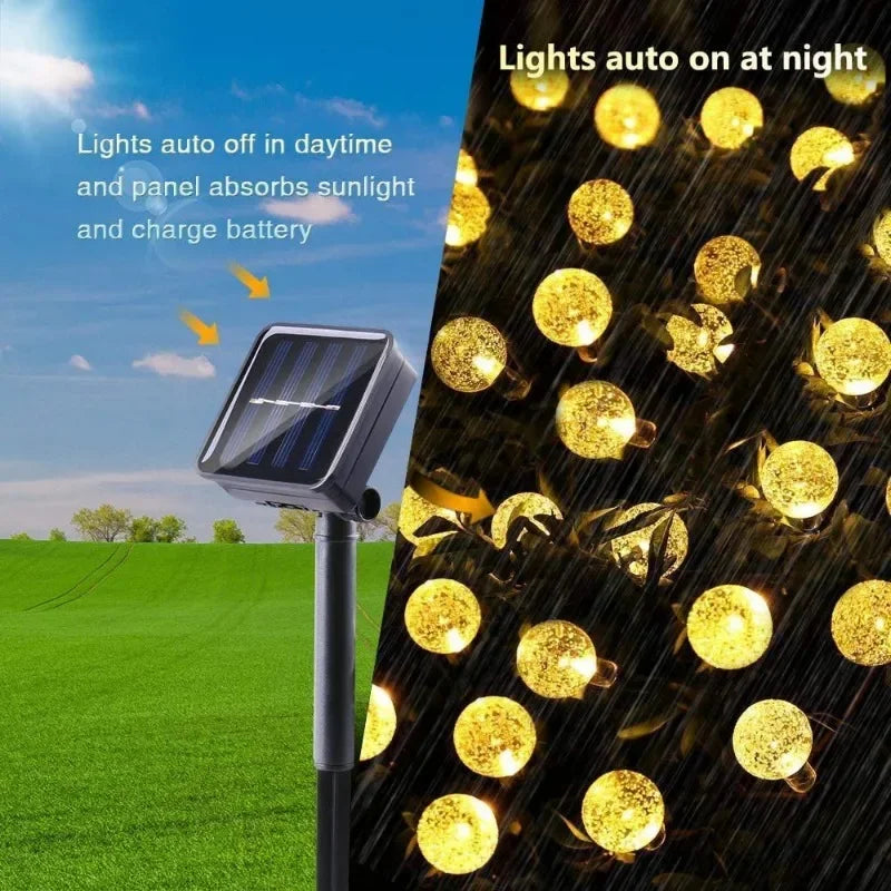 2025 New Solar Crystal Globe LED String Lights LED Solar Outdoor Light IP65 Fairy Light Christmas Garland for Garden Party