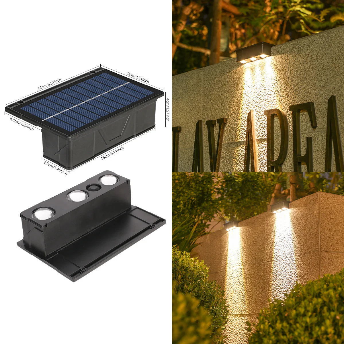 Solar Wall Washing Lamp 3 LED Waterproof Outdoor LED Wall Light Courtyard Lamp Decorative Balcony Garden Atmosphere Lights