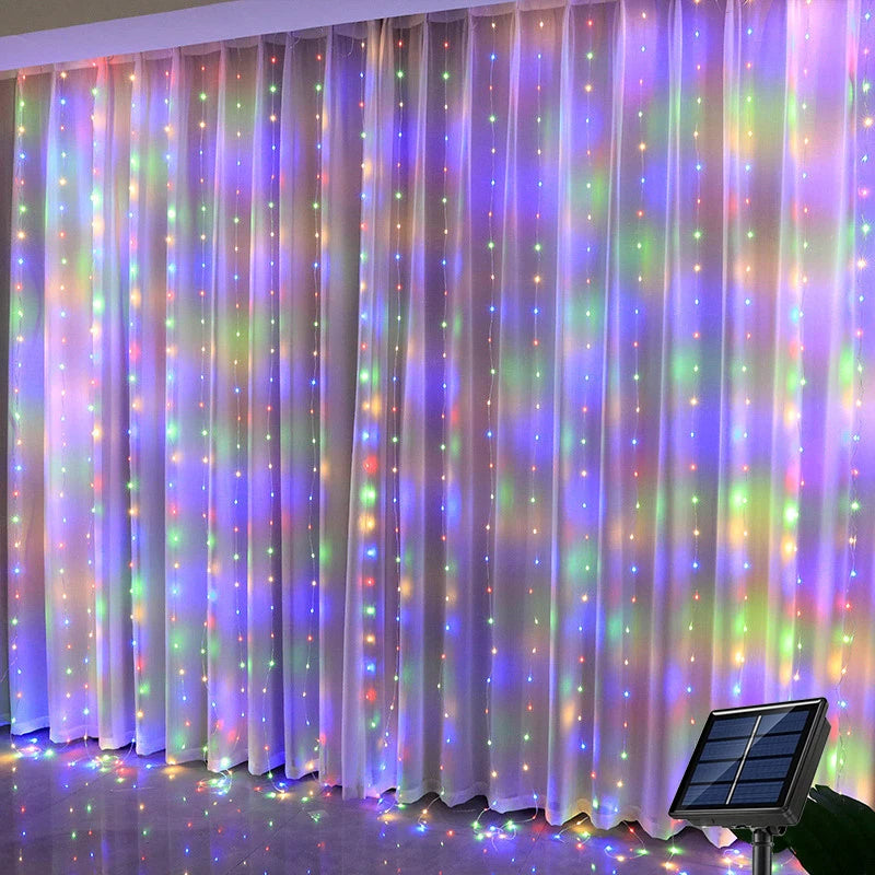 Solar LED Curtain Light Outdoor Garland Solar Fairy String Light Pavilion Garden Party Holiday Christmas