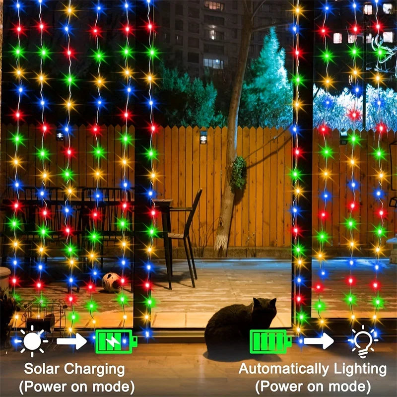 Solar LED Curtain Light Outdoor Garland Solar Fairy String Light Pavilion Garden Party Holiday Christmas