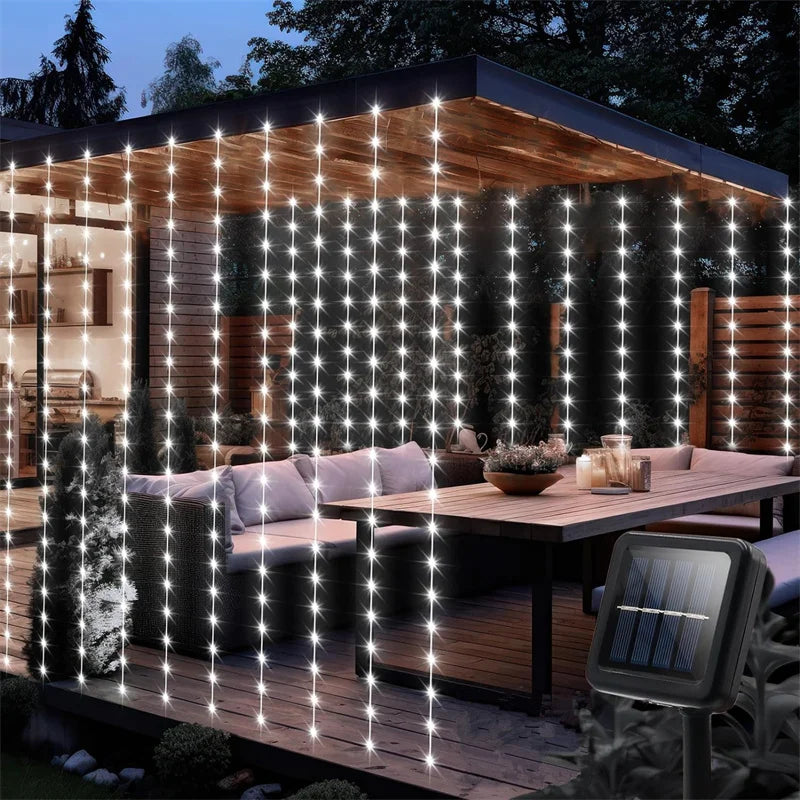 Solar LED Curtain Light Outdoor Garland Solar Fairy String Light Pavilion Garden Party Holiday Christmas