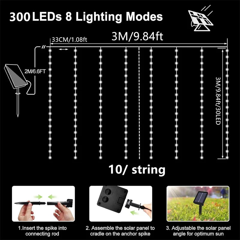 Solar LED Curtain Light Outdoor Garland Solar Fairy String Light Pavilion Garden Party Holiday Christmas