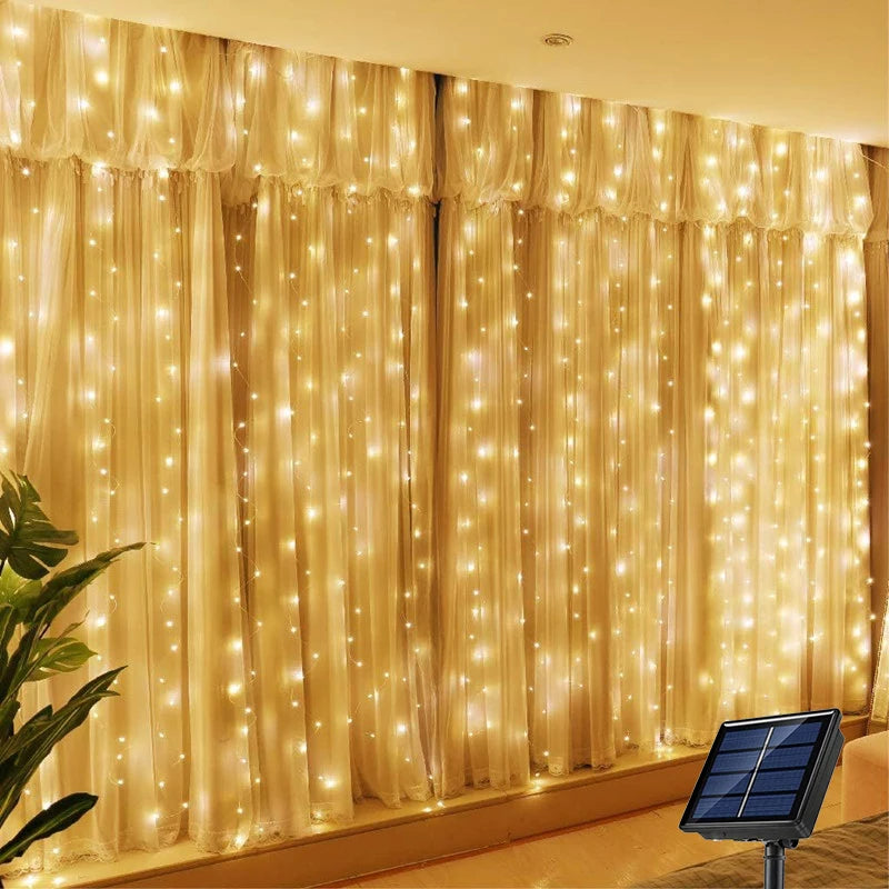 Solar LED Curtain Light Outdoor Garland Solar Fairy String Light Pavilion Garden Party Holiday Christmas