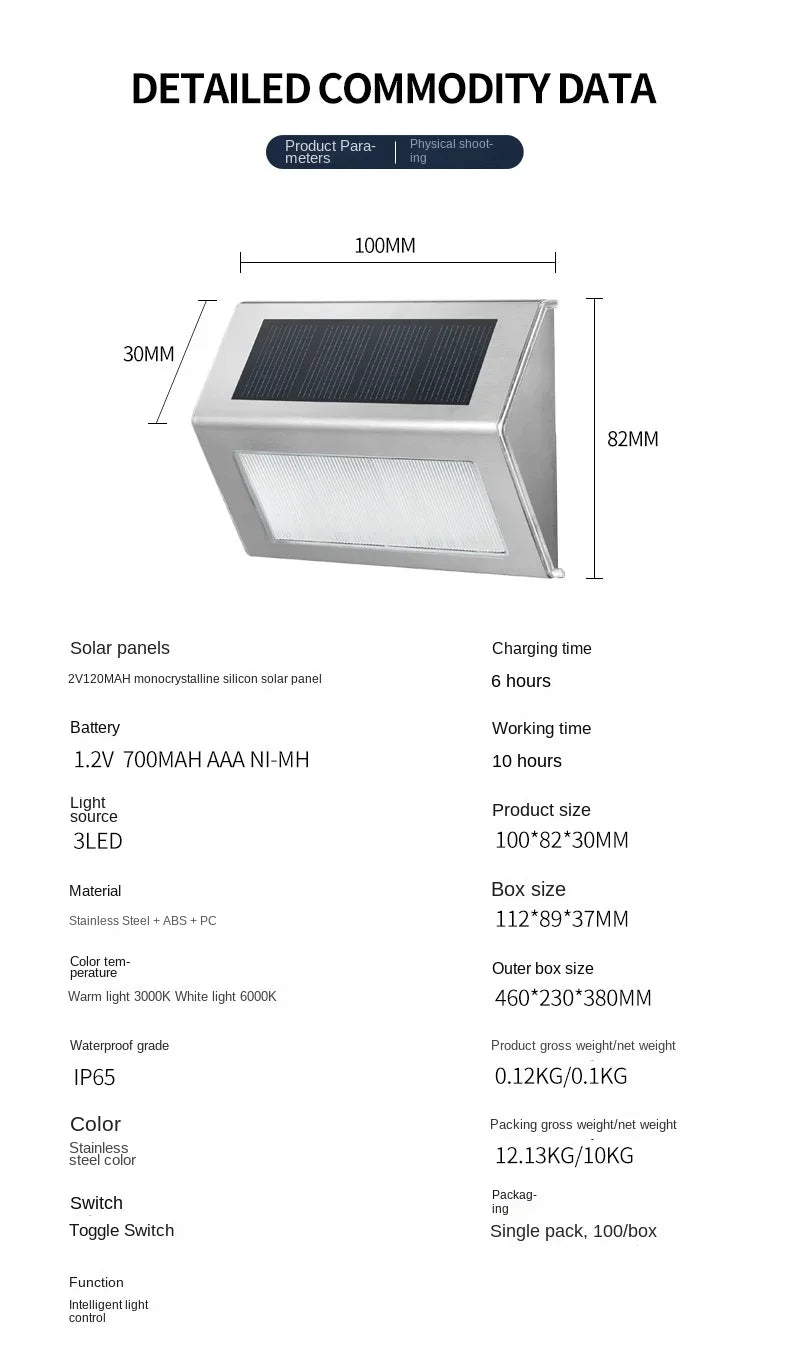 Solar Garden Light Outdoor Home Garden Decoration Staircase Light Courtyard Landscape Wall Light