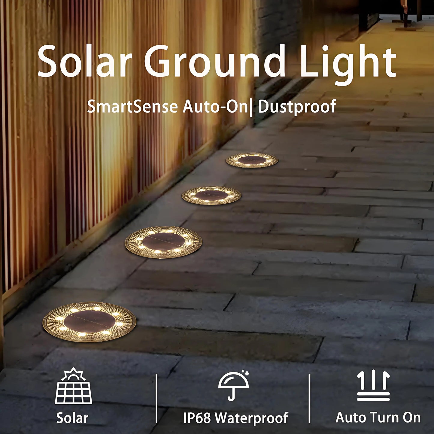 2 or 4 pcs Solar Ground Light, IP68 Waterproof LED with 10H Auto Lighting, Durable PP+PS for Pathway, Lawn, Patio & Driveway Decor