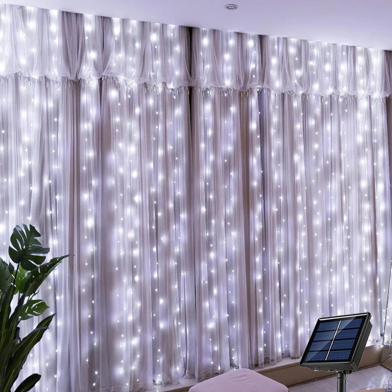 Solar LED Curtain Light Outdoor Garland Solar Fairy String Light Pavilion Garden Party Holiday Christmas