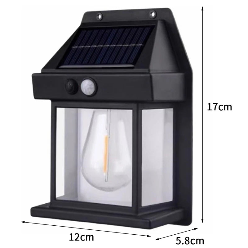 Solar Powered Outdoor Courtyard Tungsten Wall Lamp Retro Sensing Lighting Waterproof Outdoor Garden Energy-Saving Street Lamp