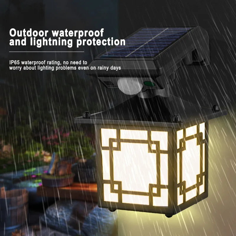 Retro Solar Outdoor Wall Lamp IP65 Waterproof Yard Decorative LED Light with Motion Sensor for Garden Street Patio Home Lighting