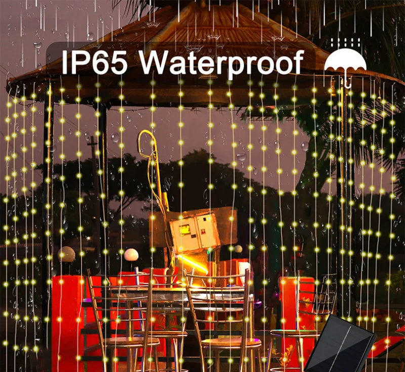 Solar LED Curtain Light Outdoor Garland Solar Fairy String Light Pavilion Garden Party Holiday Christmas