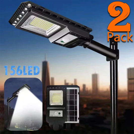2 pecs Solar Street Light Super Bright Outdoor 156LED Wall Lamp Waterproof Motion Sensor Garage Garden Fence