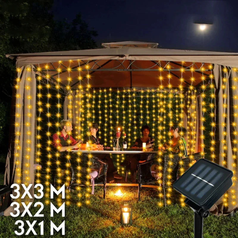 Solar LED Curtain Light Outdoor Garland Solar Fairy String Light Pavilion Garden Party Holiday Christmas