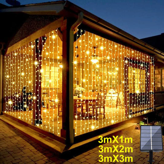 Solar LED Curtain Light Outdoor Garland Solar Fairy String Light Pavilion Garden Party Holiday Christmas