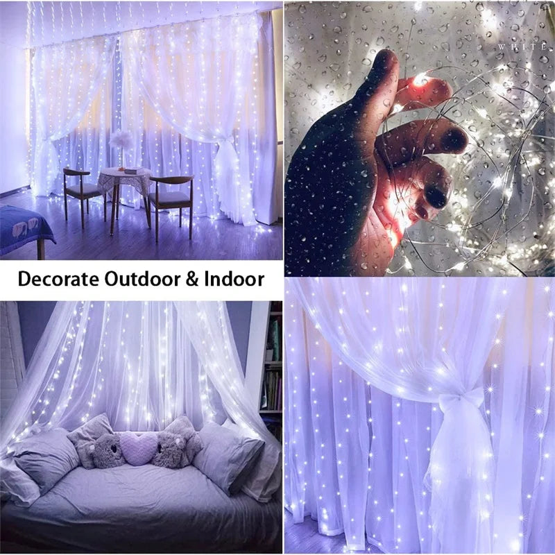 Solar LED Curtain Light Outdoor Garland Solar Fairy String Light Pavilion Garden Party Holiday Christmas