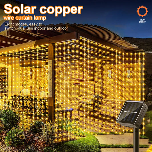 Solar LED Curtain Light Outdoor Garland Solar Fairy String Light Pavilion Garden Party Holiday Christmas
