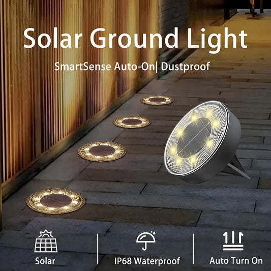 2 or 4 pcs Solar Ground Light, IP68 Waterproof LED with 10H Auto Lighting, Durable PP+PS for Pathway, Lawn, Patio & Driveway Decor