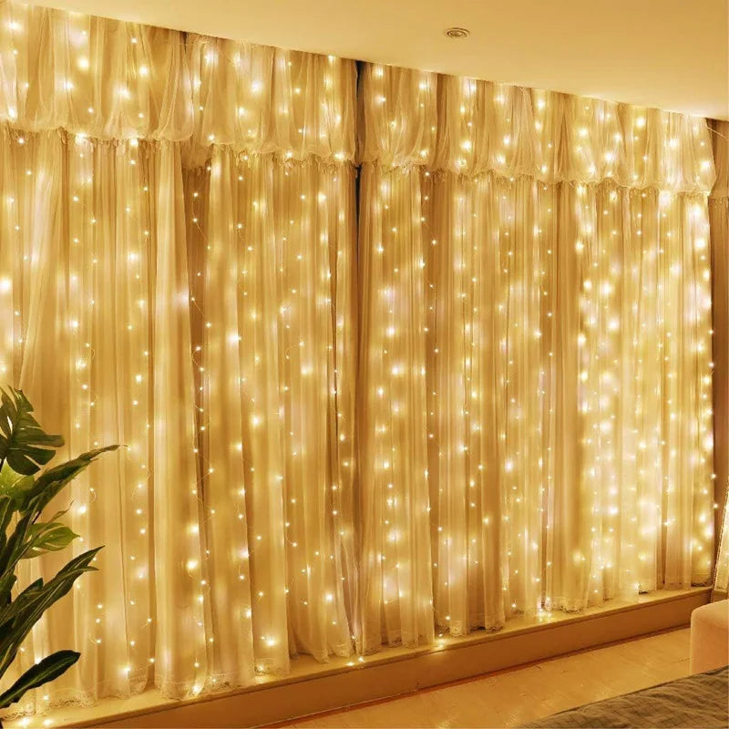 Solar LED Curtain Light Outdoor Garland Solar Fairy String Light Pavilion Garden Party Holiday Christmas