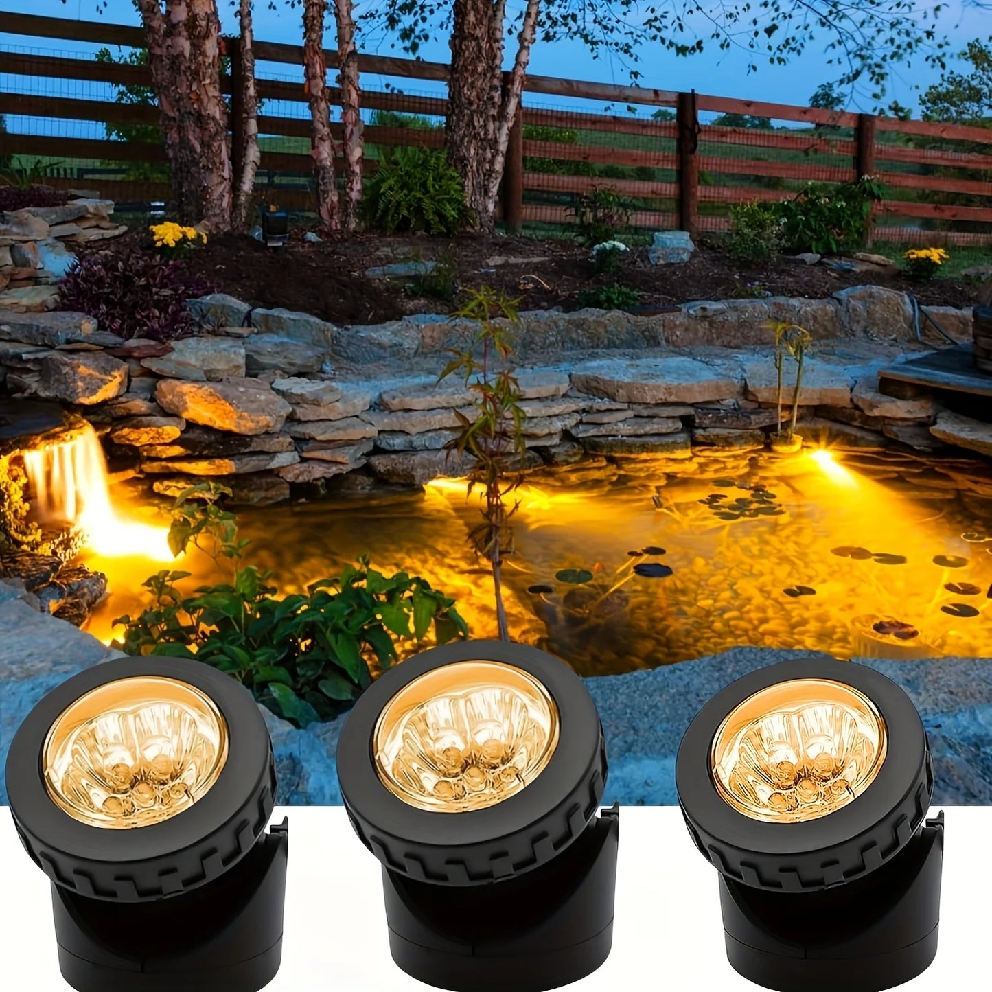 Solar Pond Lights Underwater Pond Lights IP65 Waterproof LED Landscape Spotlights for Garden Patio Fountain Pool Waterfall Decor