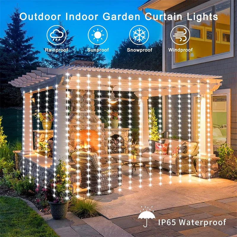 Solar LED Curtain Light Outdoor Garland Solar Fairy String Light Pavilion Garden Party Holiday Christmas