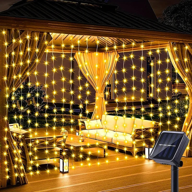 Solar LED Curtain Light Outdoor Garland Solar Fairy String Light Pavilion Garden Party Holiday Christmas