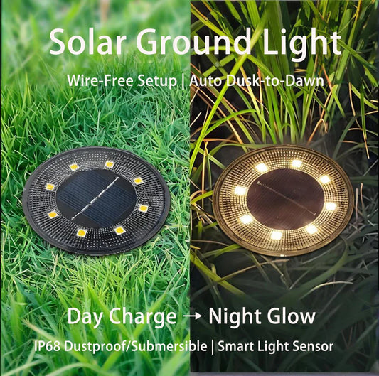 2 or 4 pcs Solar Ground Light, IP68 Waterproof LED with 10H Auto Lighting, Durable PP+PS for Pathway, Lawn, Patio & Driveway Decor