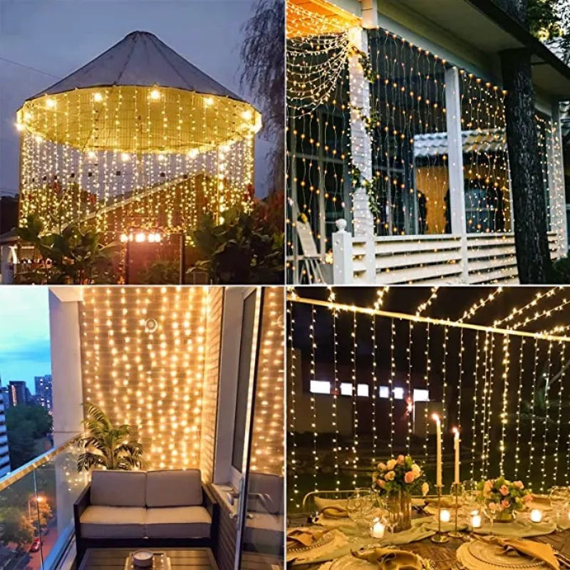 Solar LED Curtain Light Outdoor Garland Solar Fairy String Light Pavilion Garden Party Holiday Christmas
