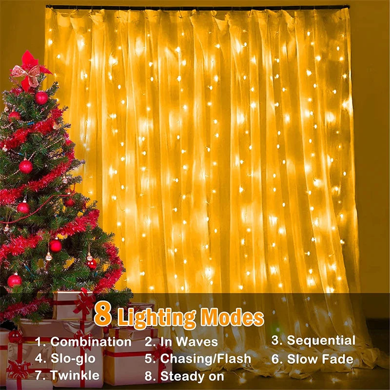 Solar LED Curtain Light Outdoor Garland Solar Fairy String Light Pavilion Garden Party Holiday Christmas