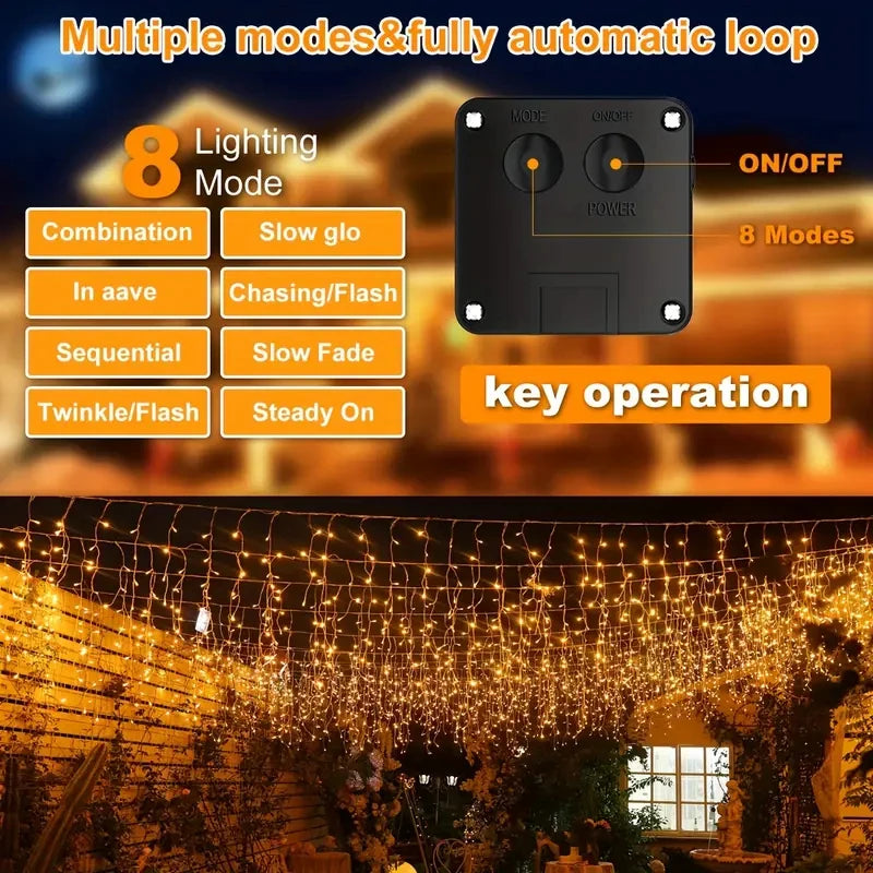 NEW Solar Christmas Icicle Lights 162/96 LED 8 Modes Waterproof Curtain String Lights for Outdoor Garden Room Holiday Lighting