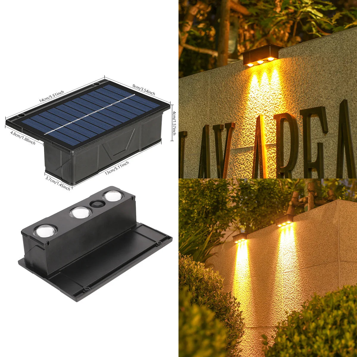 Solar Wall Washing Lamp 3 LED Waterproof Outdoor LED Wall Light Courtyard Lamp Decorative Balcony Garden Atmosphere Lights