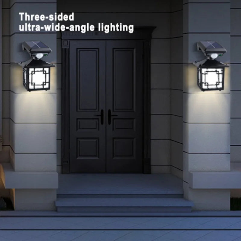 Retro Solar Outdoor Wall Lamp IP65 Waterproof Yard Decorative LED Light with Motion Sensor for Garden Street Patio Home Lighting