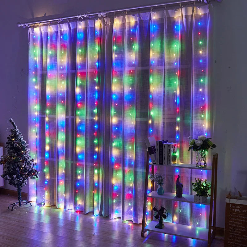Solar LED Curtain Light Outdoor Garland Solar Fairy String Light Pavilion Garden Party Holiday Christmas