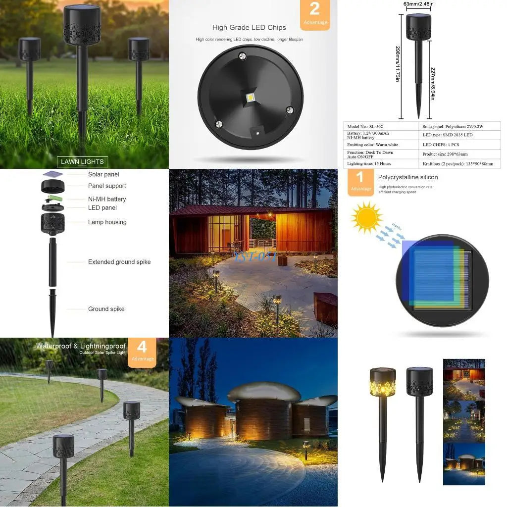 E15A 2 Pcs Solar Pathway Lamp Provide Clear Brightness Waterproof