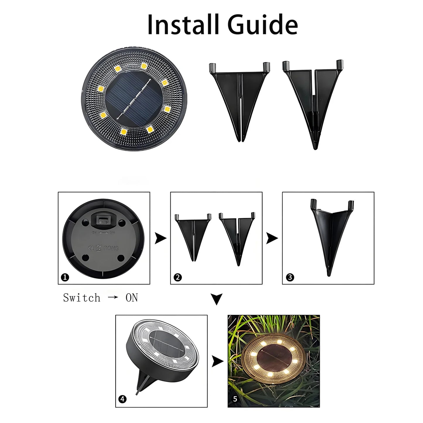 2 or 4 pcs Solar Ground Light, IP68 Waterproof LED with 10H Auto Lighting, Durable PP+PS for Pathway, Lawn, Patio & Driveway Decor
