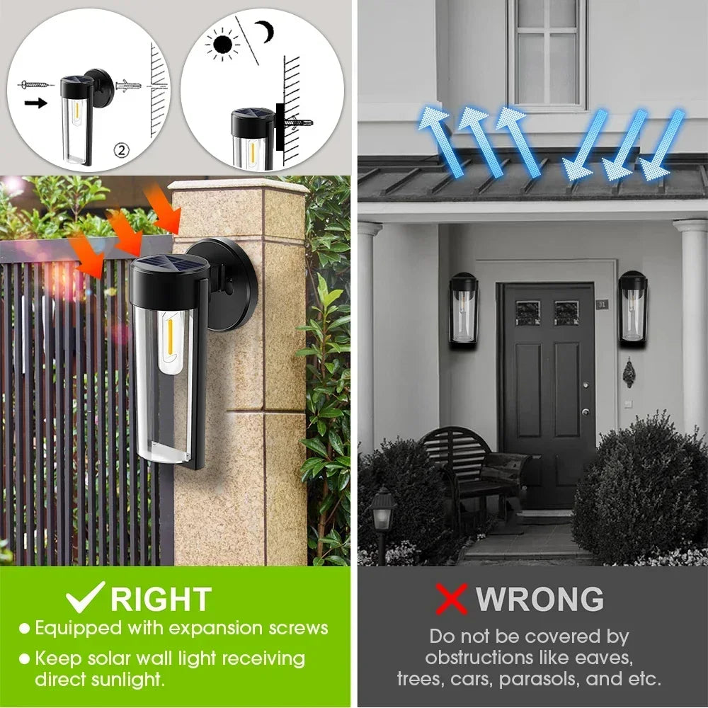 Solar Wall Lights LED Outdoor Waterproof  Hanging Tungsten Lamp Balcony Garden Corridor Porch Light Home Decoration Lighting